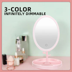 LED Makeup Mirror with Light 5x Mirrors Portable Removable Desk Mirror Adjustable Tricolor HD Light Vanity Mirror Dropshiping