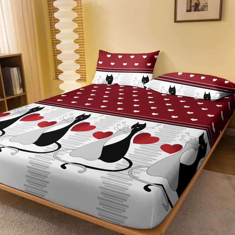Description Picture 3 of item1 Simple modern Heart-Shaped Geometry printed matte Fitted Sheet, bedroom printed bed cover, bedding (excluding pillowcases)