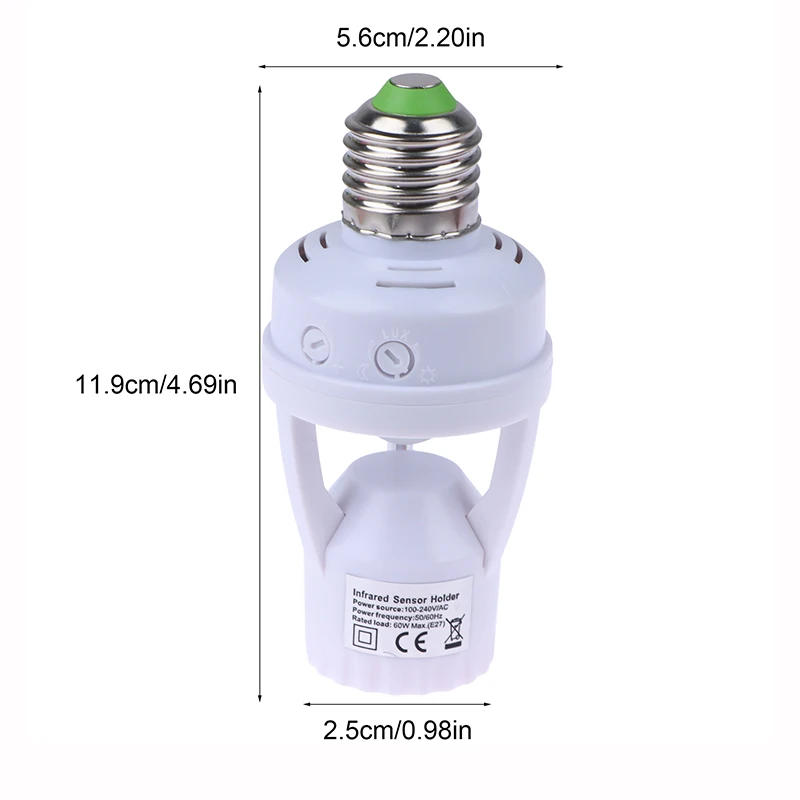 Description Picture 2 of item1Pc AC100-240V E27 Socket Converter With PIR Motion Sensor LED Lamp Base Intelligent Switch Light Bulb Lamp Holder