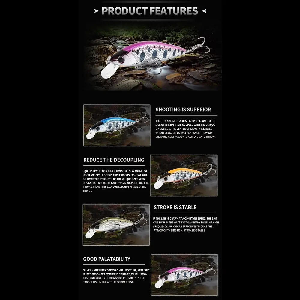 Description Picture 3 of itemMini Minnow Sinking Fishing Lures 50mm 4.8g Pesca Peche INTRUDER TROUT Wobbler Hard Bait Señuelos De Rockfishing
