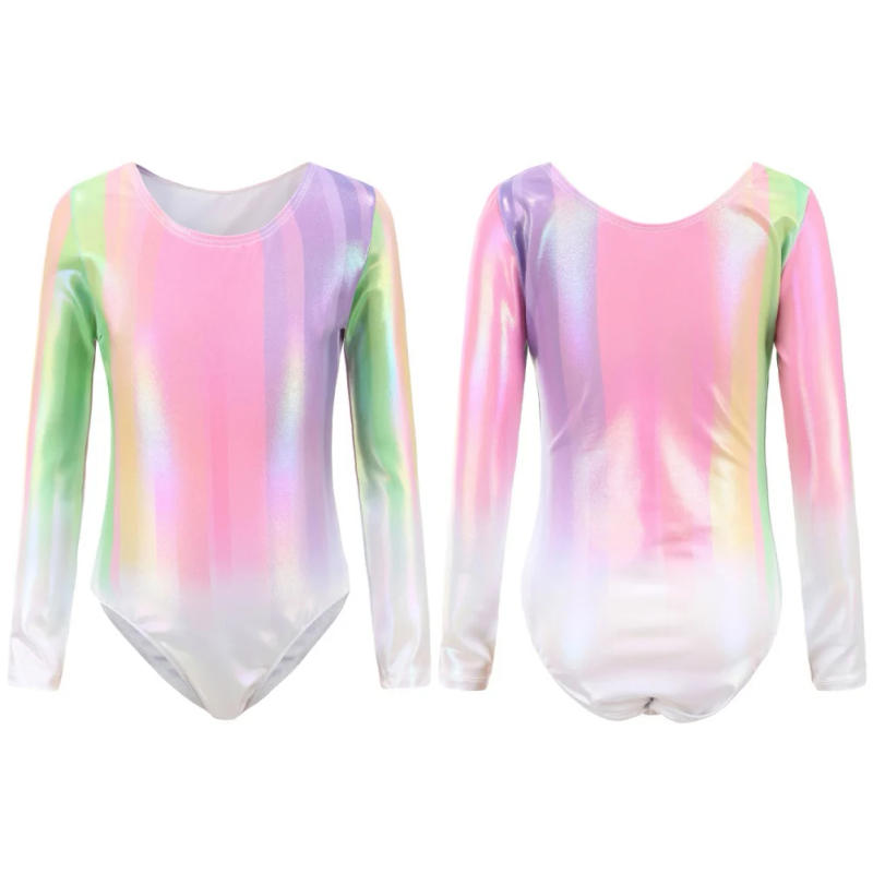 Description Picture 5 of itemGirls Dance Ballet Leotard Rainbow Gradient Color Gymnastic Suit With Body Shorts Hair Band Long Sleeve Workout Outfits Bodysuit