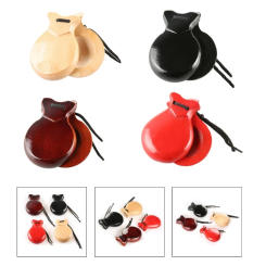 2 Pcs Traditional Flamenco Castanets Spanish Castanets with String Wooden Hand Percussion Music Instrument for Beginner