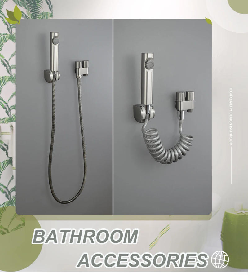 Description Picture 2 of itemToilet Partner Bidet Faucet Set Wall-Mounted Brass One-In-Two-Out Angle Valve ABS High-Pressure Flushing Black Toilet Spray Gun