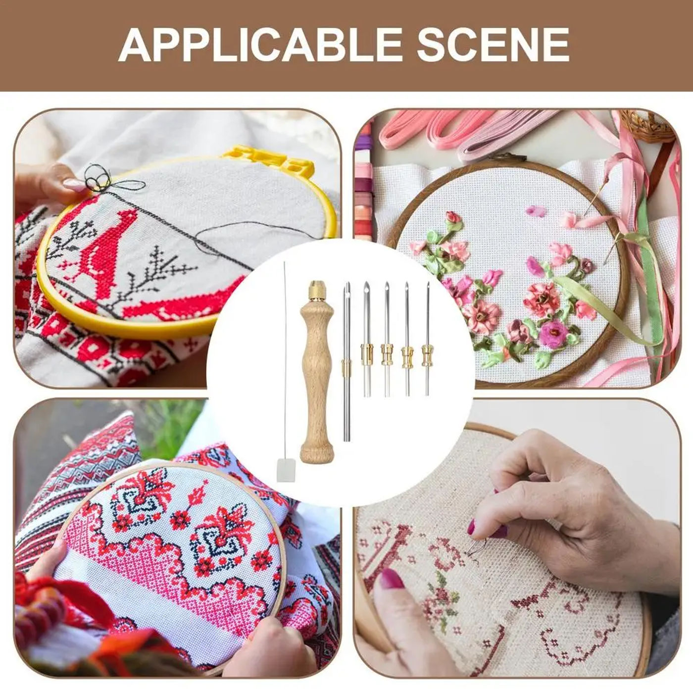Description Picture 5 of itemAdjustable Knitting Embroidery Pen Weaving Felting Craft Punch Needle Threader Wooden Handle Tool Sewing Accessories