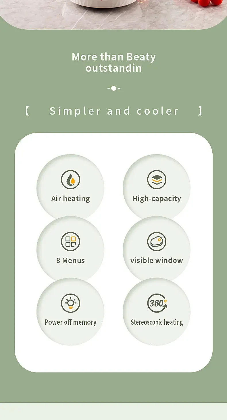 Description Picture 3 of item6L Air fryers 220V multi-function household 6L large capacity visible circulating hot air electric fryer English 110V airfryers