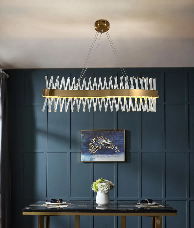 Description Picture 3 of itemX Shape Long Crystal Ceiling Chandelier 2024 Home Decoration Hanging Lamps above Dining Room Cristal Lustre for Living Room