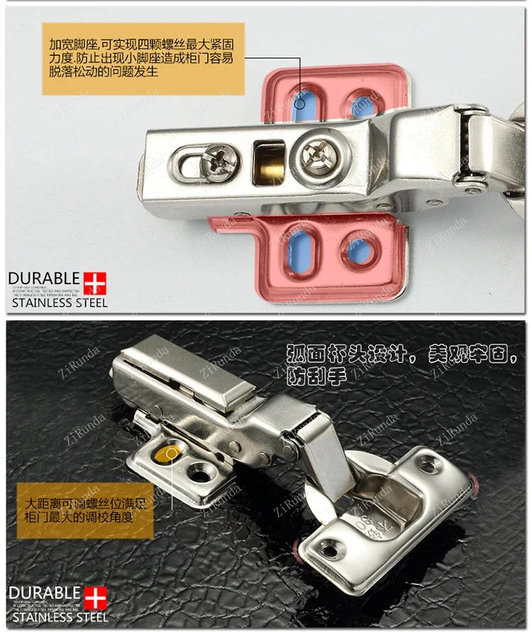Description Picture 6 of itemWardrobe Door Hinge 304D Stainless Steel, Damping Spring Hydraulic Hinge Medium Bend Straight Bend Cabinet Door Hinge