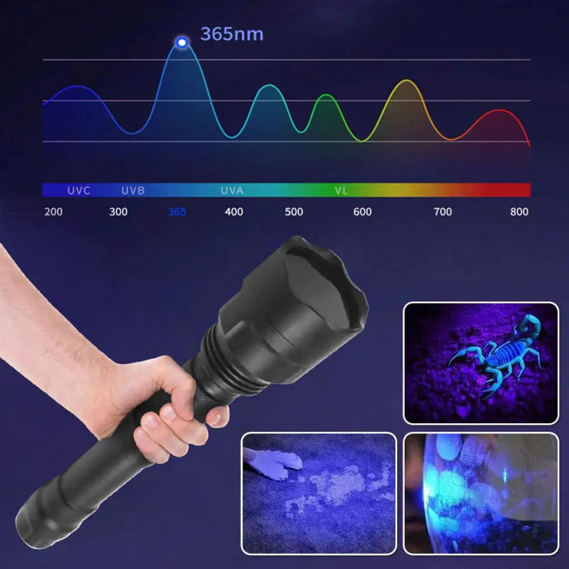 Description Picture 6 of item365nm LED UV Flashlight Blacklight Ultraviolet Torch 365nm Violet Light Pet Urine Scorpion Detector Tool UV Lamp Rechargeable