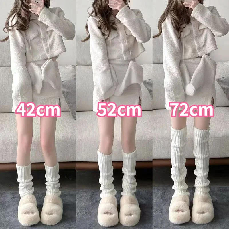 Description Picture 2 of item42/52/72cm Leg Warmers Lolita Socks Y2K Knitted Warm Foot Cover White Black Warmer Lady Autumn Winter Crochet Sock Boot Cuffs