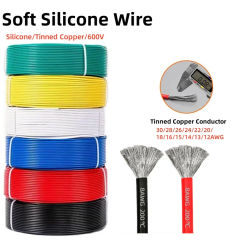 1/2/5M Heat-resistant cable 10 12 13 14 15 16 18 20 22 24 26 28 30 AWG Ultra Soft Silicone Wire High Temperature Flexible Copper