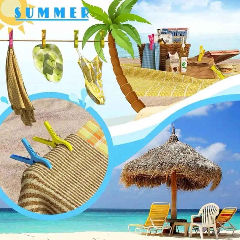 Description Picture 2 of item4Pcs Beach Towel Clips Plastic Quilt Pegs for Laundry Sunbed Lounger Clothes Pegs For Home Bathroom Organization