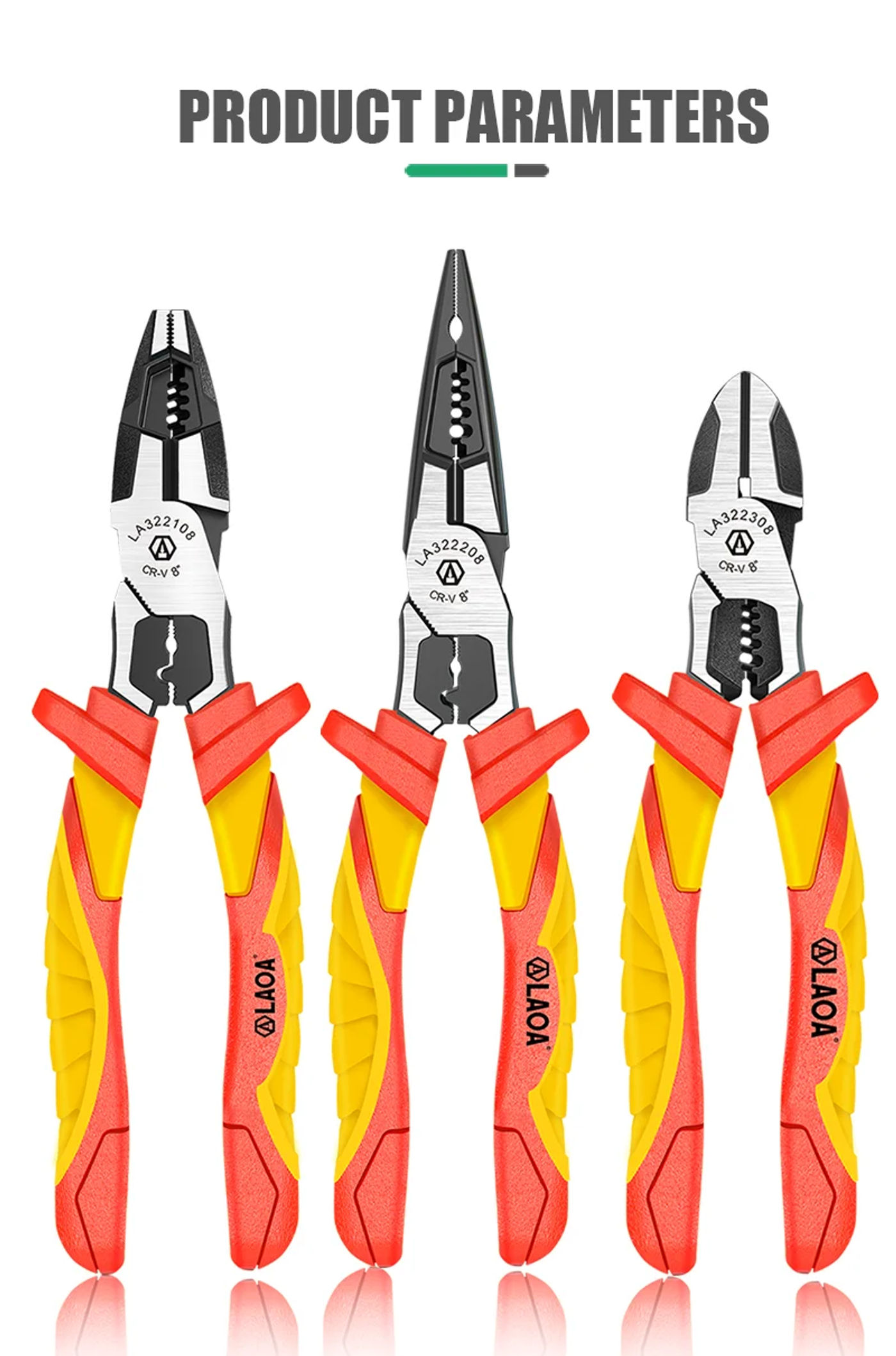 Description Picture 6 of itemLAOA Insulated Pliers Set Needle Nose Wire Cutters Crimping Cable Shearing Withstand Voltage 1000V