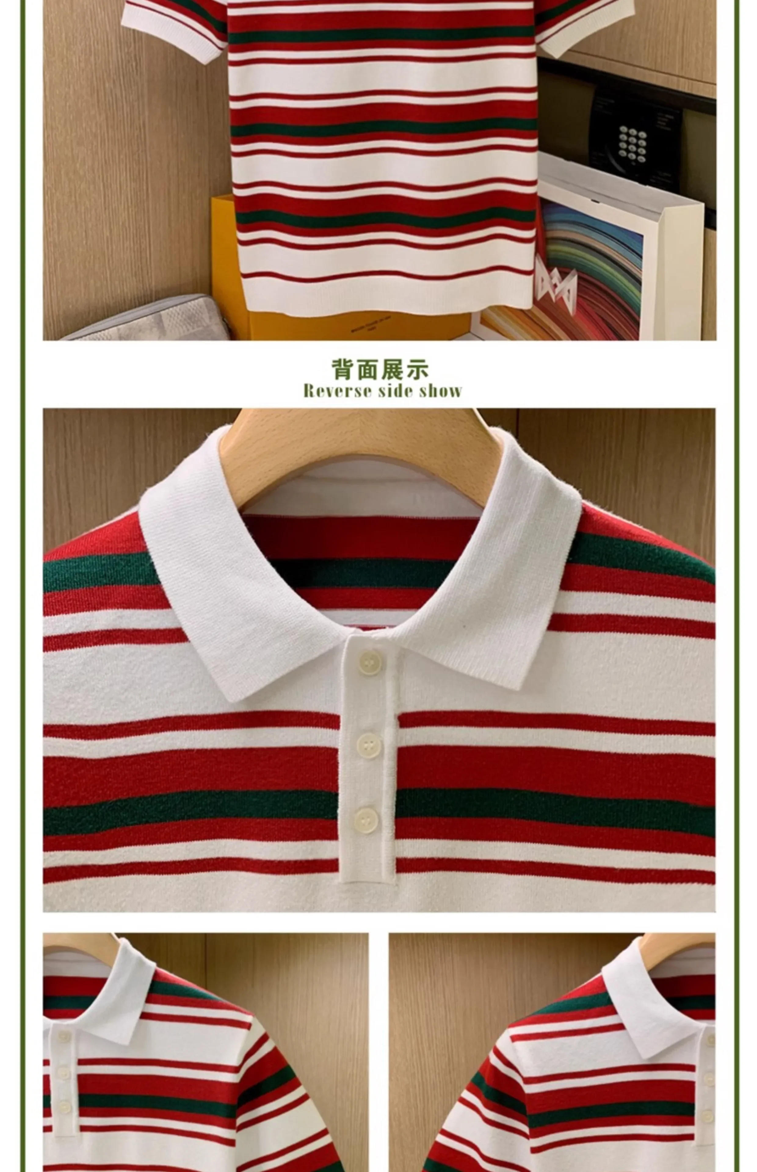 Description Picture 3 of itemSummer Fashion Striped Knitted Sweaters Short Sleeve Tees Tops Men Polo Shirt Casual Lapel Contrast Color Polo Shirt Retro W23