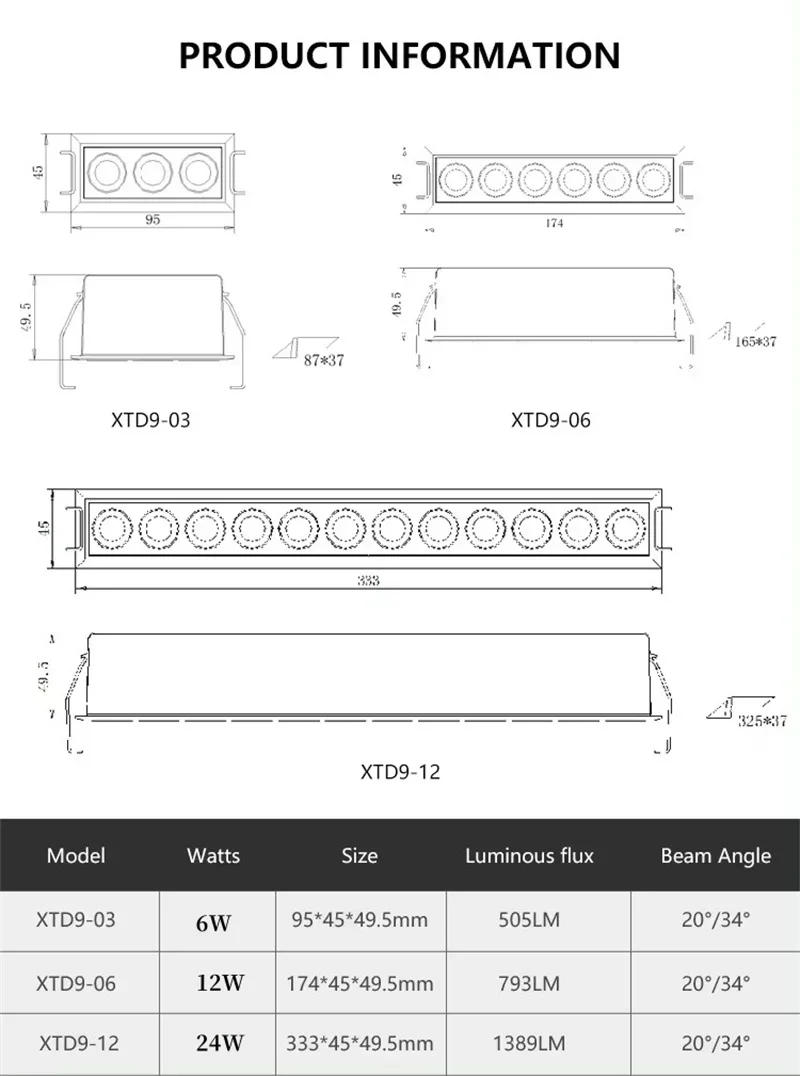 Description Picture 4 of itemIP65 waterproof Recessed Ceiling Down Light 6W 12W 24W LED Linear Grille Spotlight 20° For Bathroom Lighting