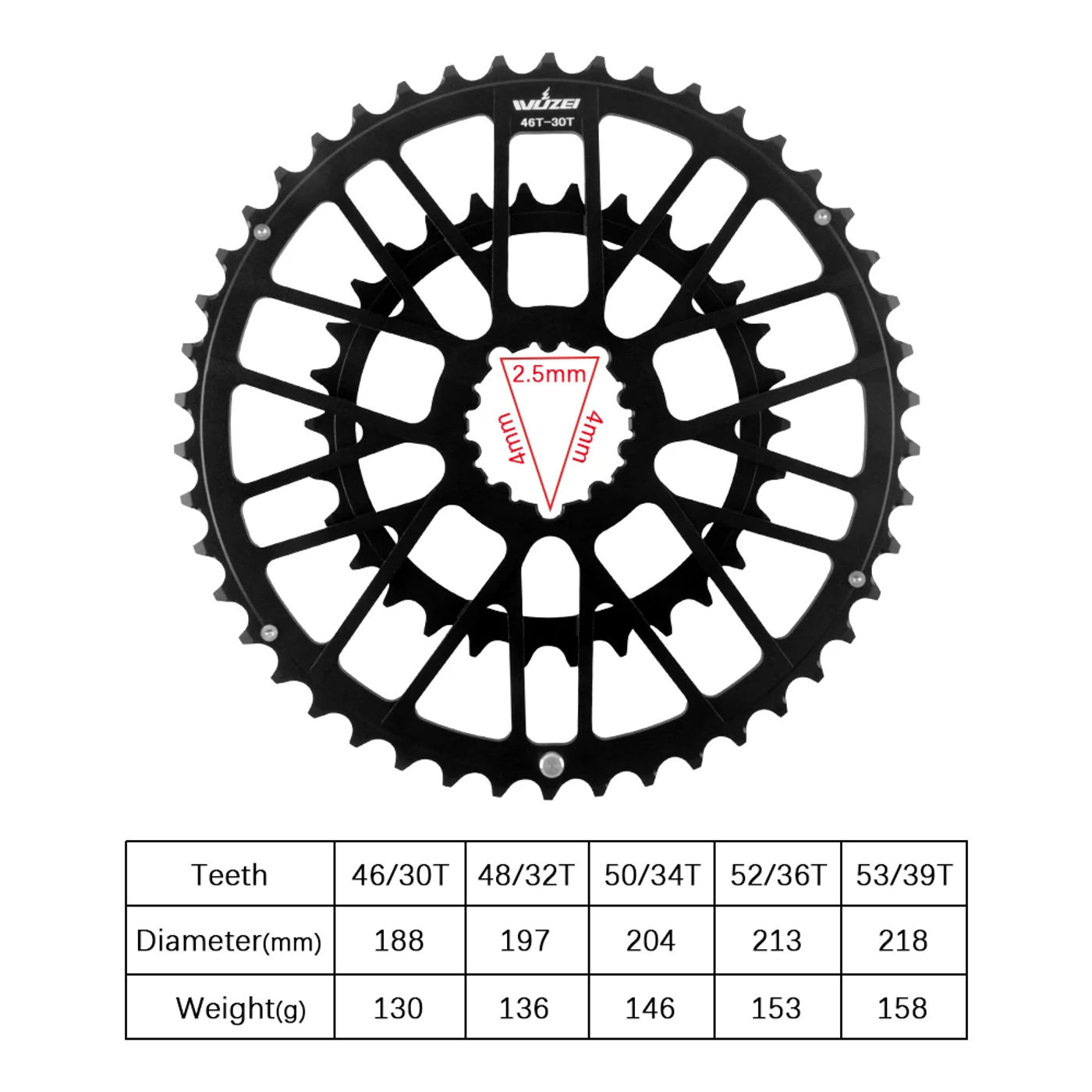 Description Picture 4 of itemWUZEI Road Bike Chainring 3 Bolts Direct Mount Sprocket 2x8/9/10/11/12 Speed Bicycle Chainwheel 46/30T Integrated Crown 2 Speed