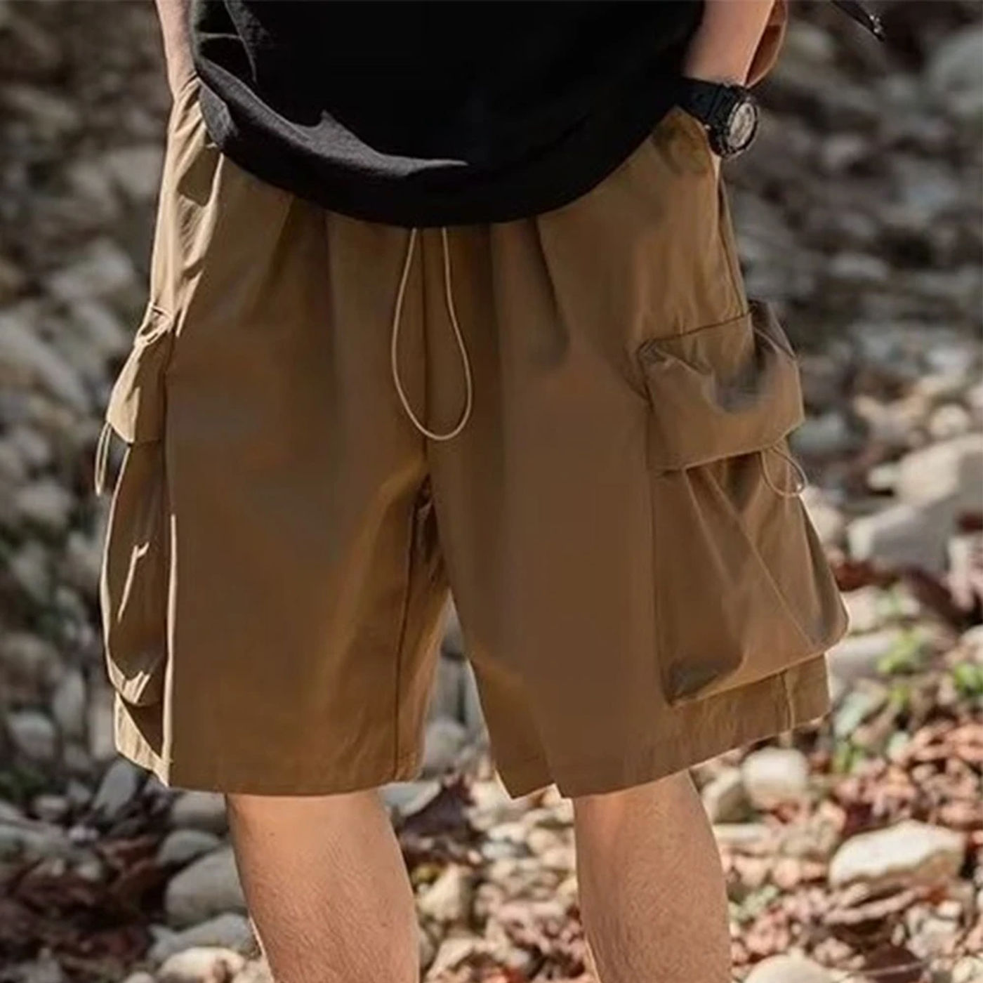 Description Picture 5 of itemMen Wide-leg Shorts Men\\\'s Quick-drying Beach Shorts With Elastic Drawstring Waistband Pockets Summer Wide Leg Shorts