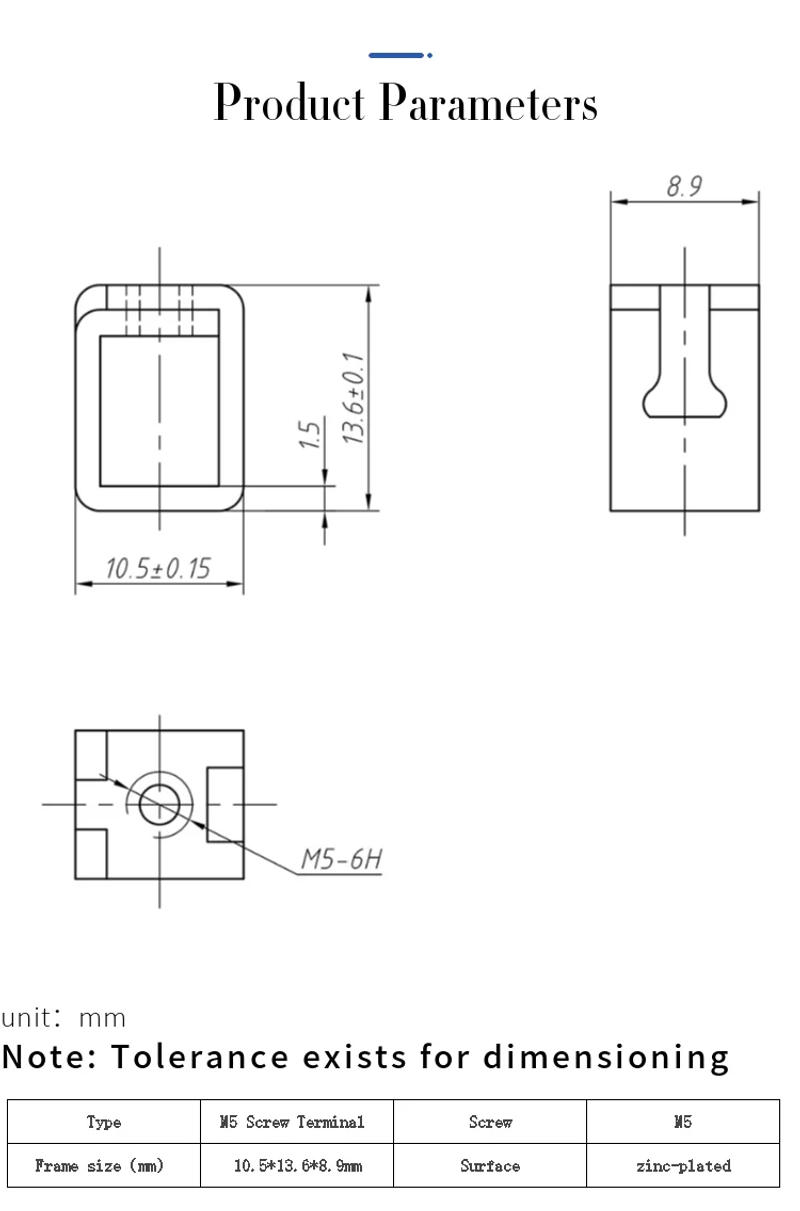 Description Picture 3 of item5 PCS M5 Wiring frame press column Electrical accessories junction board circuit breaker M5 m prefix screw 10.5x13.6x8.9