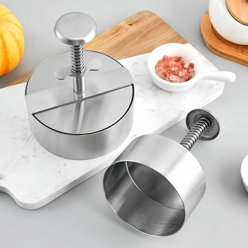 Description Picture 5 of itemHamburger Patty Maker Press 304 Stainless Steel Non-Stick Round Manual Rice Ball Mold Thickness Adjusted Kitchen Beef BBQ Tools