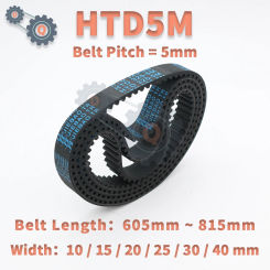 HTD 5M Timing Belt Length 605mm to 815mm 5M Rubber Belt Width 10mm 15mm 20mm 25mm HTD5M Closed Loop Belt 30mm 40mm for CNC Belts