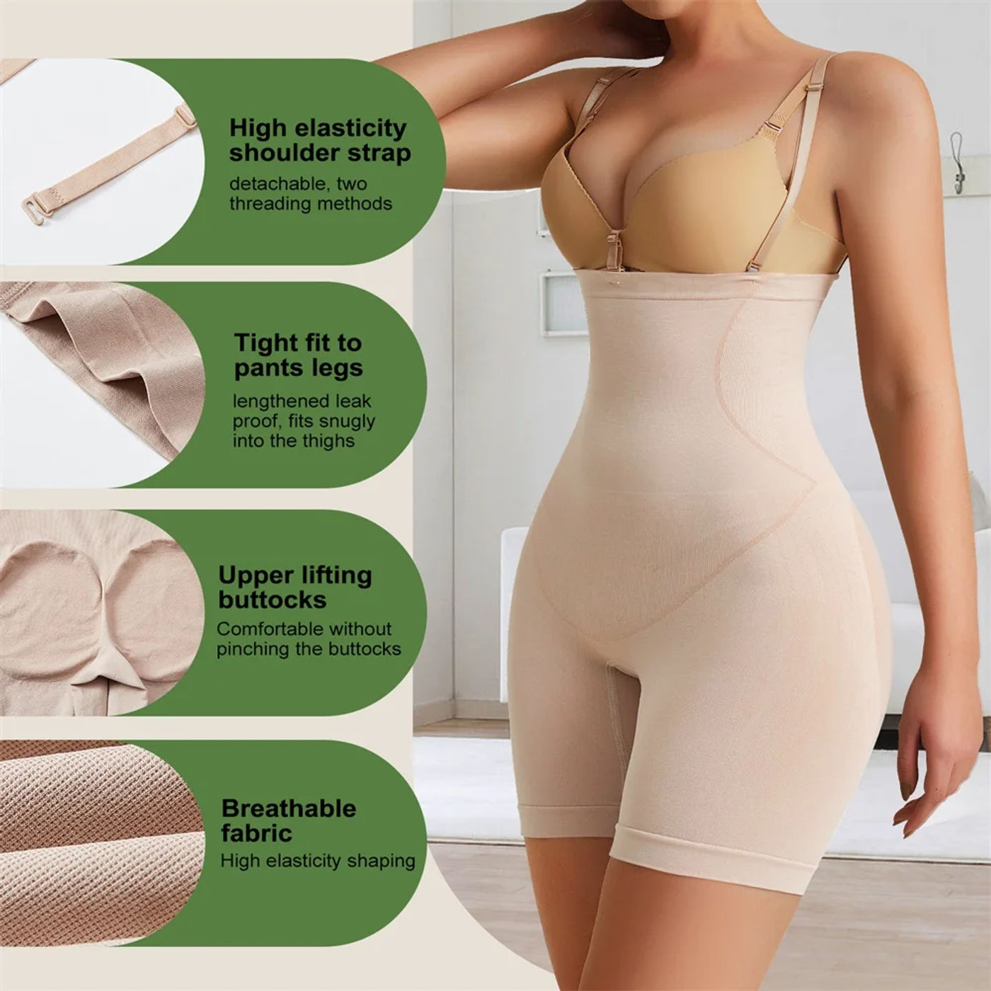 Description Picture 6 of itemMISTHIN High Waist Control Panties Double Stap Shapewear For Women Seamless Safety Pants Waist Trainer Body Shaper Shorts