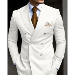 Double Breasted White Peak Lapel Men's Suits Elegant Wedding Groomsmen Outfits Blazer Custom Made 2 Piece Jacket Pants Full Sets