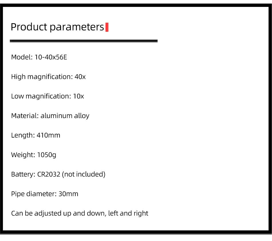 Description Picture 6 of itemFire Wolf 10-40X56 AOE Hunting Scopes Side Wheel Parallax Adjustment Optics Riflescope Red Green Dot Sight For Scopes