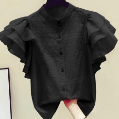 ZANZEA Fashion Ruffle Short Sleeves Tops Korean Lace White Shirt Women 2024 Summer Designer Blouse Office Lapel Neck Buttons Top