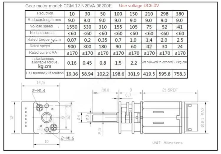 Description Picture 5 of itemGA12 N20 Encoder DC 6V Mini Micro Metal Gear DC Motor Gearwheel High Torque 15 25 50 70 100 150 300 500 1500RPM 7PPR Hall Sensor