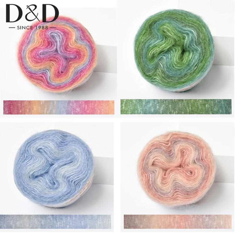 Description Picture 2 of item250M Rainbow Gradient Color Cake Yarn Organic Cotton Blend Yarn DIY Spring/Summer Crochet Skirt Lace Line Hand-Woven Soft Yarn