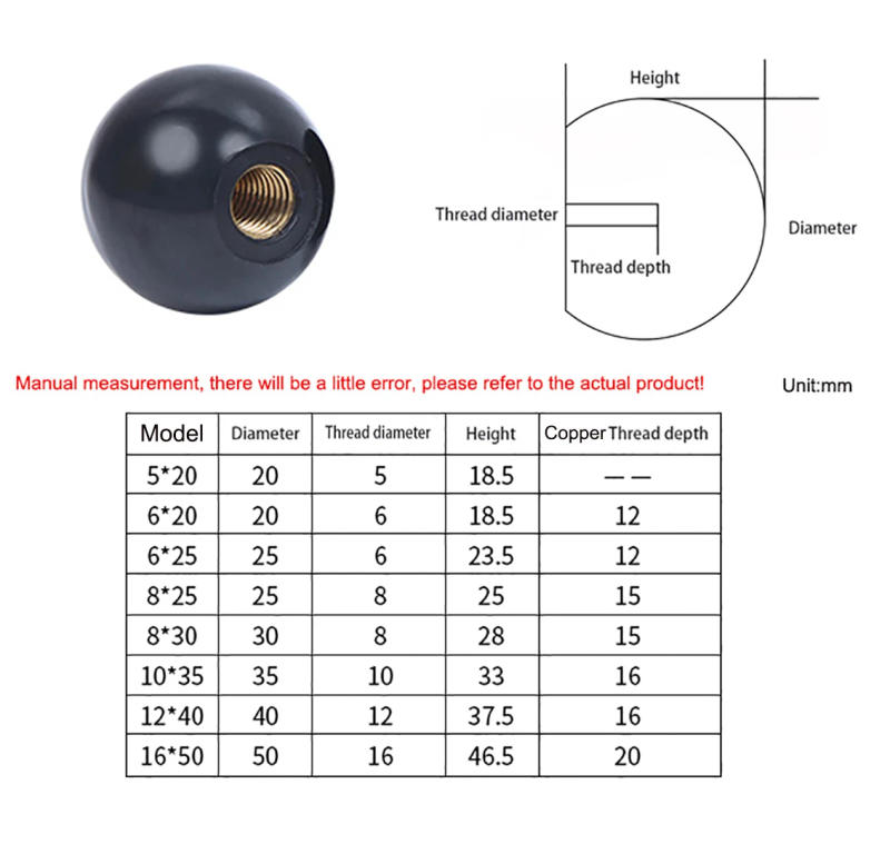 Description Picture 5 of itemRed/Black Bakelite Handle Ball Copper/Core/Bakelite Core/Iron Core M4 M5 M6 M8 M10 M12 Lever Knob Machine Tool Handball