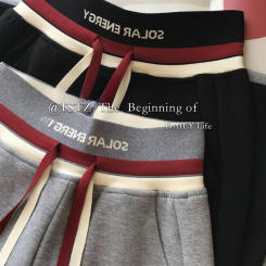 Striped Design Drawstring Tie Up High Waist Women Sweatpants Loose Wide Leg Straight Trousers Sport Mopping Pants Female Basic