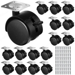 4Pcs 1.5/2 Inch Swivel Caster Wheels Black Nylon Flat Plate Caster Wheel with Brake Replacement for Furniture Cart Cabinet Shelf