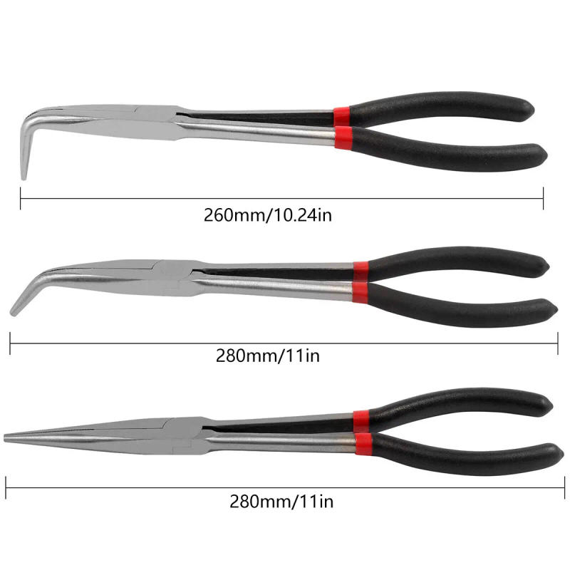 Description Picture 5 of item3/5Pcs Needle Nose Pliers Set Carbon Steel Long Reach Straight Pliers 25°/45°/90° Bent Nose Pliers O-Shaped Circle for Machinist