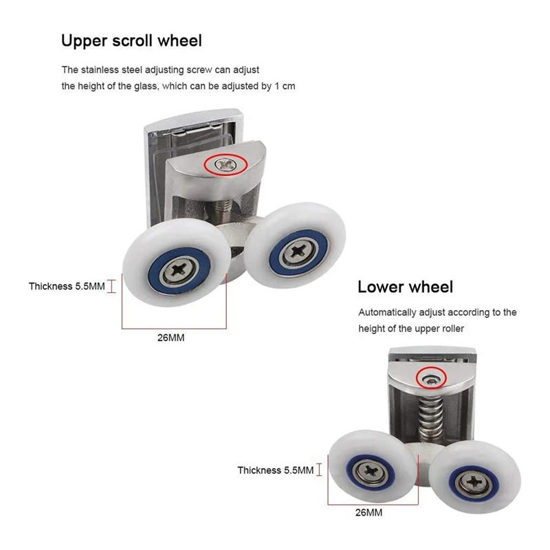Description Picture 5 of item4Pcs Shower Door Rollers 26Mm Zinc Alloy Shower Door Fixing Pulleys Bathroom Replacement Kit (2 Top+2 Buttom)