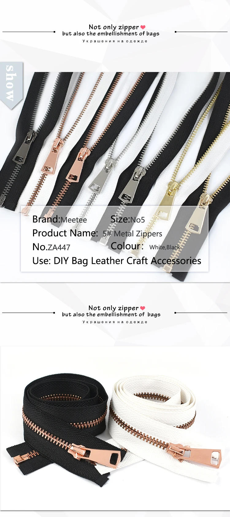Description Picture 5 of item2Pcs Meetee 5# Metal Zippers 15/60/70/80cm Auto Lock Zips for Down Coat Garments Zipper Shoes Pocket Garment Sewing Accessories
