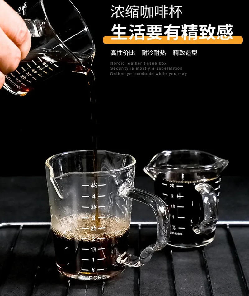 Description Picture 2 of item70/150ML Espresso Glass Cup Measuring Cup Milk Latte Jug Coffee Supplies Kitchen Dining & Bar Mug Drinkware Double Thick Bottom