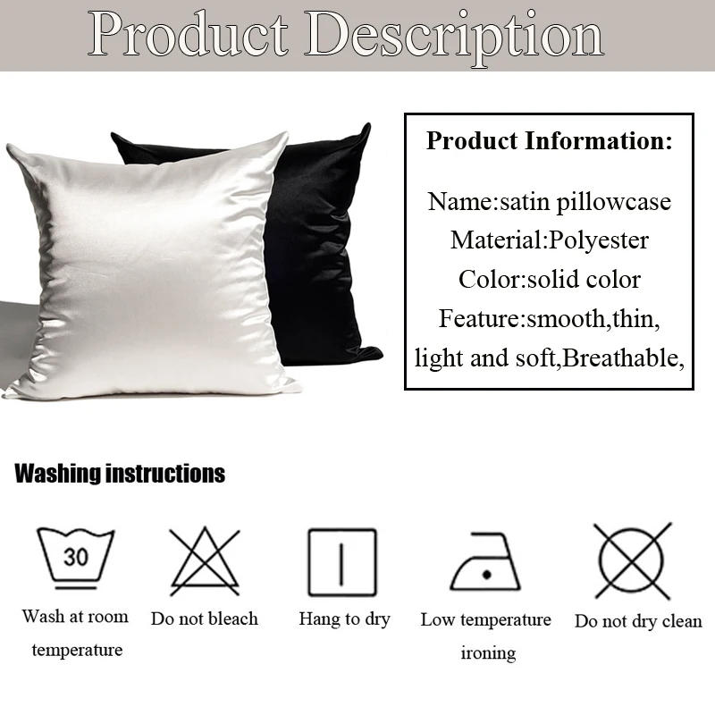 Description Picture 2 of itemImitated Silk Pillow Case 100% Satin Cushion Cover 50X50 Solid Pillowcase 60x60cm Home Decor for Sofa Chair 45x45 40X40 Smooth