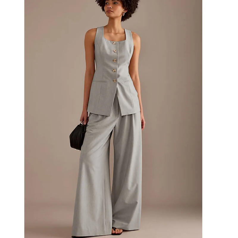 Description Picture 6 of itemYouthful Woman Clothes Women's 2024 New Solid Color Vest and Pants Two-piece Set Simple Casual Vest Two-piece Set Vests Tailored