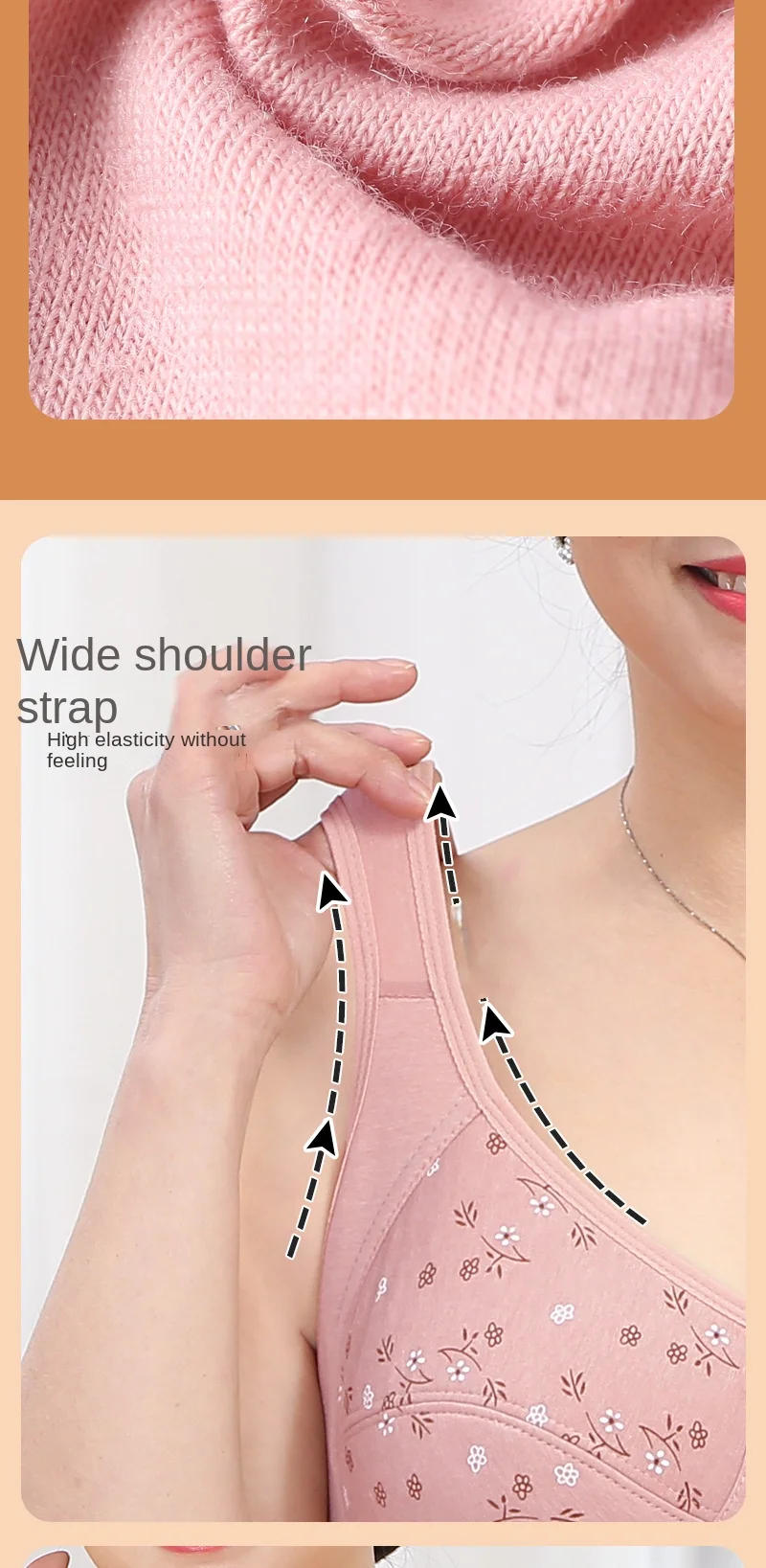 Description Picture 5 of itemPlus Size Women Soft Cotton Sports Bra Wire Free Bras Front Closure Brassiere Comfortable Thin Underwear Middle-aged Elder