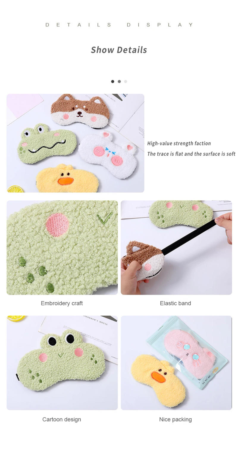 Description Picture 6 of itemCartoon Cute Plush Sleeping Eye Covers Sort Frog Dog Sleep Night Dream Lightproof Eye Mask for Children to Sleep Better