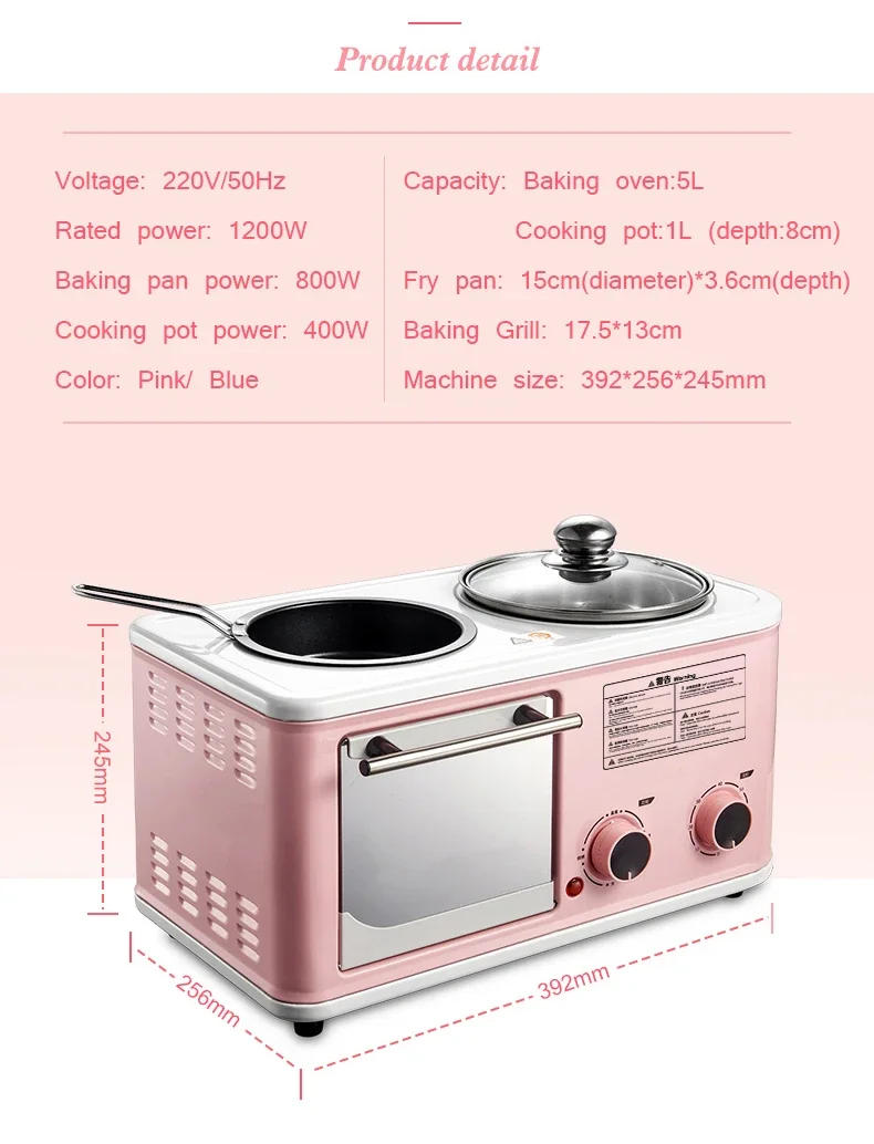 Description Picture 6 of item220V 3 In 1 Electric Breakfast Machine Household Bread Toaster Baking Oven FryIng Pan Hot Pot Boiler Food Steamer
