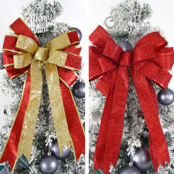 Christmas Bows Hanging Decorations Gold Silver Bowknot Xmas Tree Ornament Holiday Atmosphere Large Gold Border Bow Knot Decor
