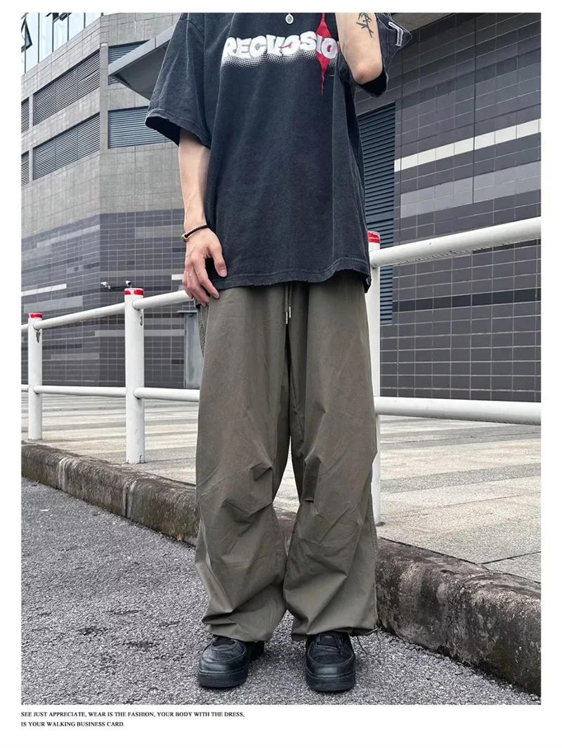 Description Picture 6 of itemAmerican Retro Overalls Drawstring Design Casual Pants Loose Wide-Leg Pants Men's Trendy Casual Spring and Summer