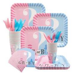 Gender Reveal Disposable Tableware Set Baby Shower Boy Or Girl Plate Napkin Tablecloth Gender Reveal Party Decorations Supplies