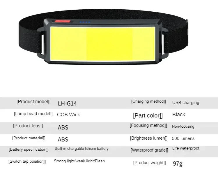 Description Picture 3 of itemStrong Light Headlamp Portable Mini COB LED Headlight with Built-in Battery Flashlight USB Rechargeable Head Lamp Hiking Torch