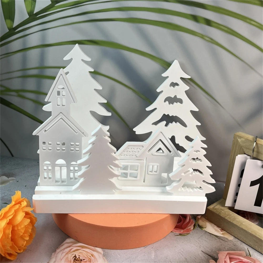 Description Picture 4 of itemChristmas House Gypsum Clay Molds DIY Large Christmas Tree Wax Candle Holder Concrete Cement Mold Decoration Craft Resin Mould