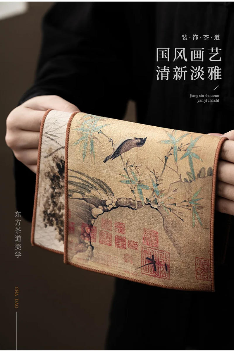 Description Picture 6 of itemChinese Painted Thick Rectangular Tea Towel Super Absorbent High-end Tea Set Accessories Table Mats Professional Rag Tea Napkin