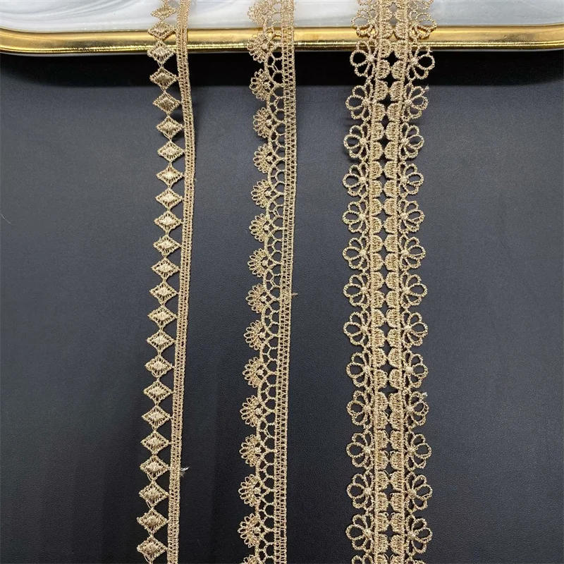 Description Picture 6 of item20Yards Single Sided Diamond Lace Gold Thread Lace Edge Trims Accessories DIY Dress Cuffs Accessories