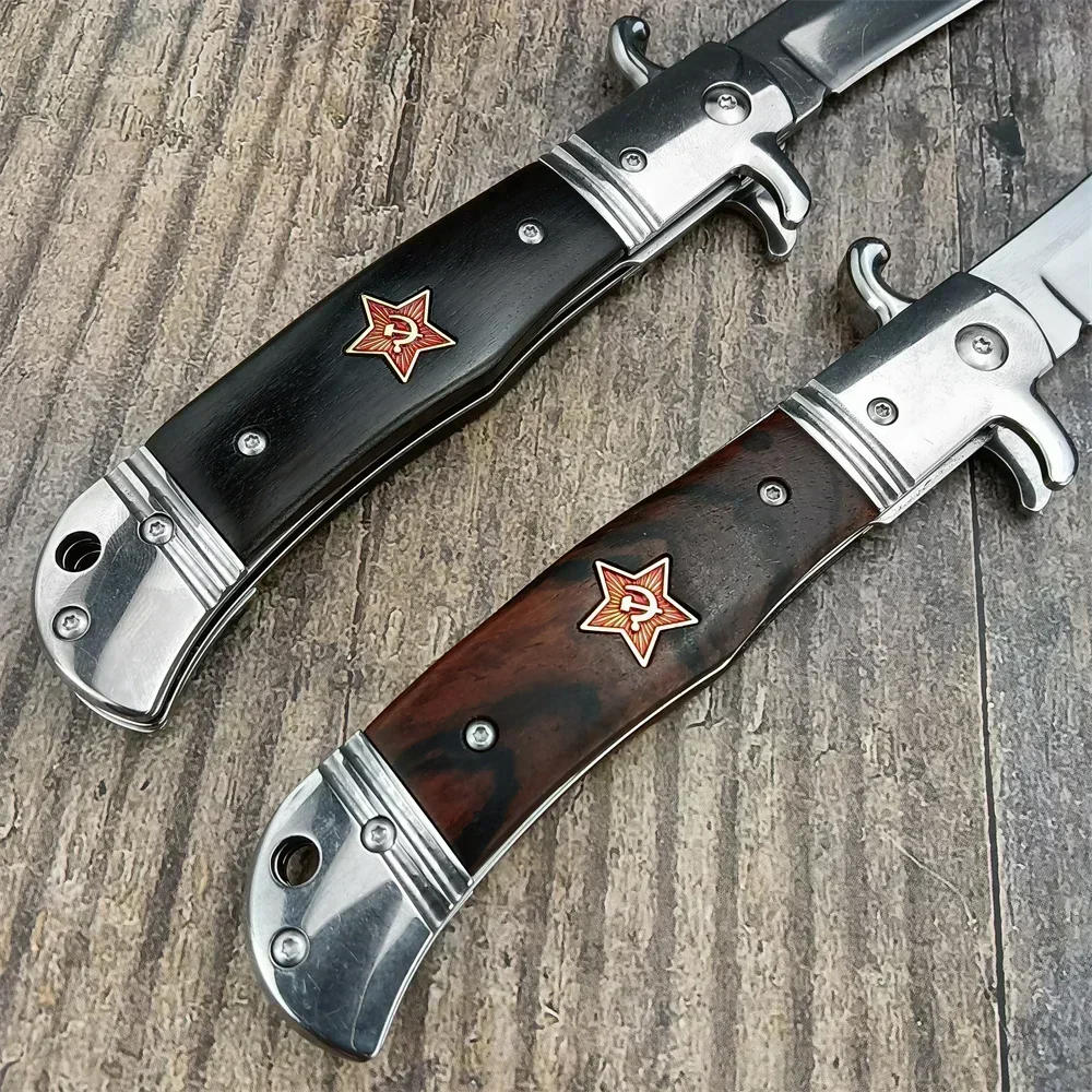 Description Picture 5 of itemNew Russian Finka NKVD KGB Assist Folding Knife Outdoor Survival Tool 440C Blade Wood Handle Tacitcal Hunting Knives Military