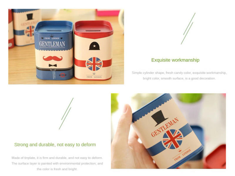 Description Picture 4 of itemPiggy Bank The Surface Of The Use Of Green Paint Color Fresh And Bright Durable Savings Cans Storage Cans Tinplate British Wind
